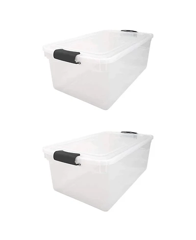 Homz 66 Qt Clear Storage Organizing Container Bin with Latching Lids, (2 Pack)