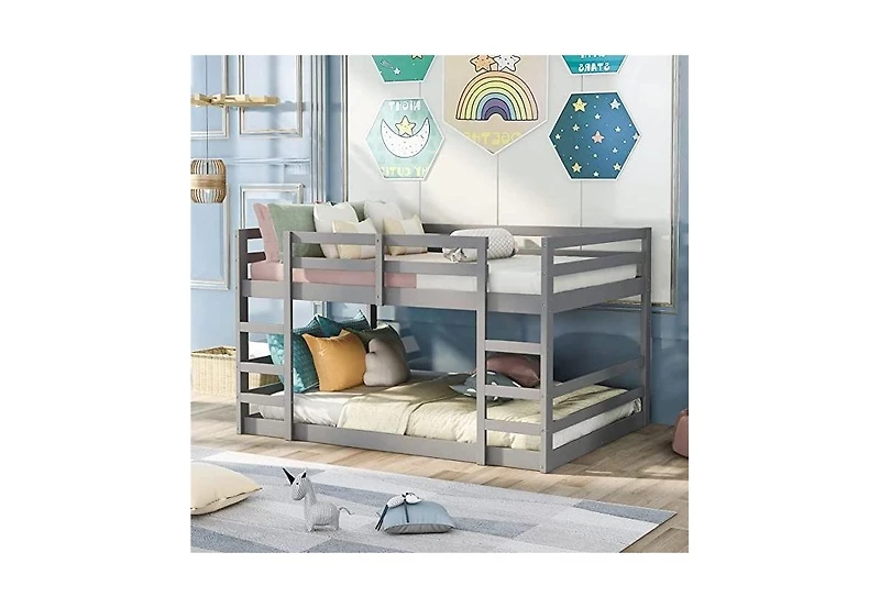 Slickblue Modern Low Profile Bunk Bed for Space-Saving and Contemporary Kids' Room Decor