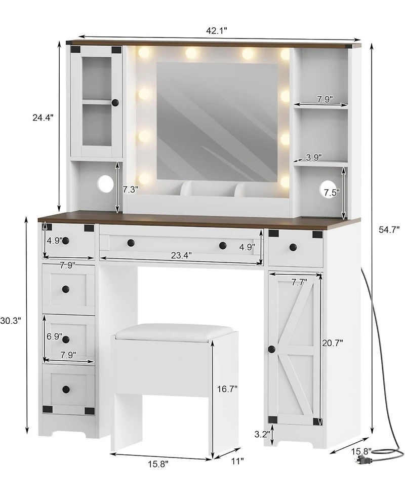 gaomon Makeup Vanity Desk, Vanity Table with Mirror and Lights, Dressing Table