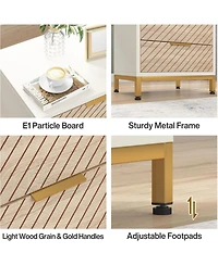 Tribesigns Night Stands Set of 2, Nightstand with 3 Drawers White and Gold Light Wood Grain Nightstands Bedside End Tables Storage for Bedrooms