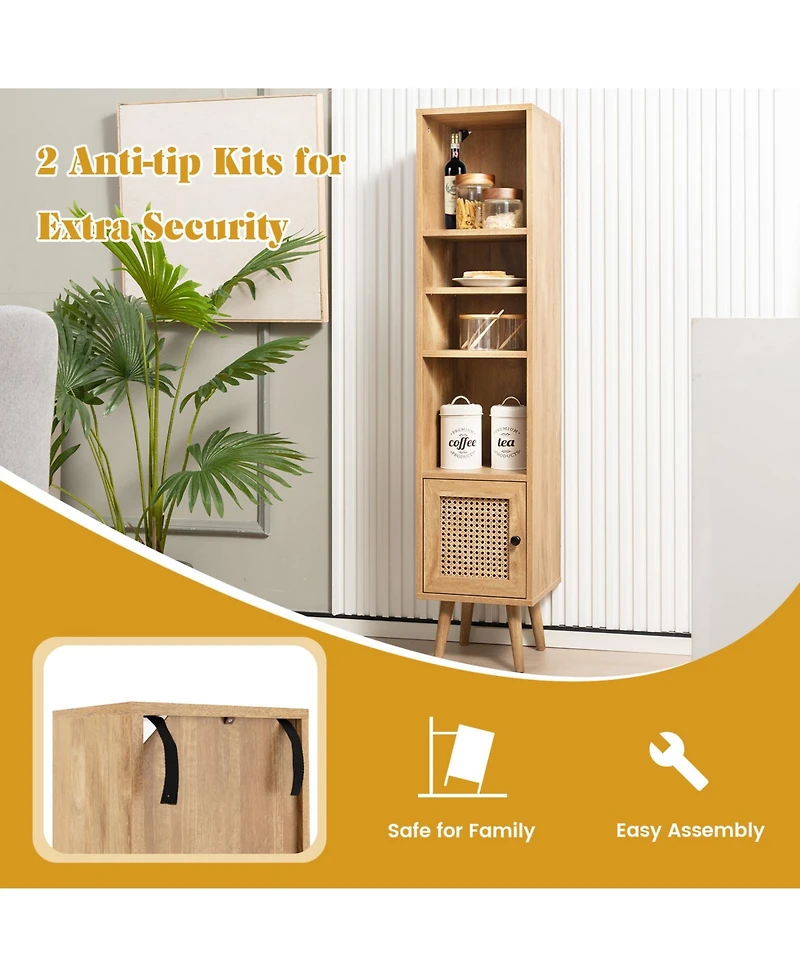 Gouun 4-Tier Rattan Storage Cabinet with Adjustable Shelf and Slim Design