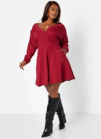 Msgd Women's Burgundy Off-The-Shoulder Mini Skater Dress with Pockets