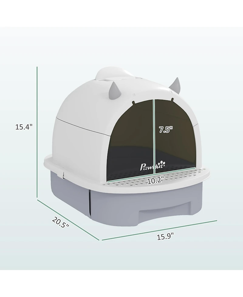PawHut Cat Litter Box, Cove Kitty Litter Box with Lid, Scoop,