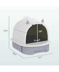 PawHut Cat Litter Box, Cove Kitty Litter Box with Lid, Scoop,