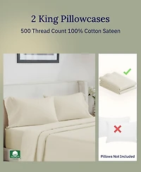 King 100% Cotton 500 Thread Count Pillow Cases, Size, Soft and Silky, Cool Smooth by California Design Den