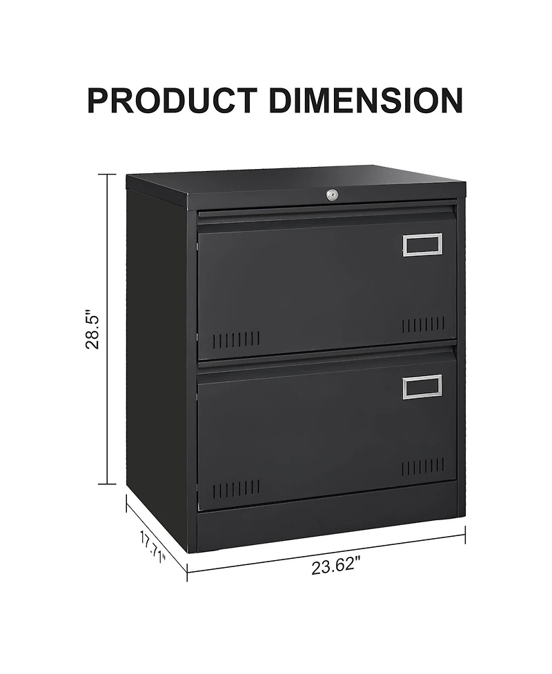 Filing Cabinet Lateral File 2 Drawer with Lock Metal Cabinets Three Office for Legal/Letter/A4/F4