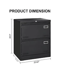 Filing Cabinet Lateral File 2 Drawer with Lock Metal Cabinets Three Office for Legal/Letter/A4/F4