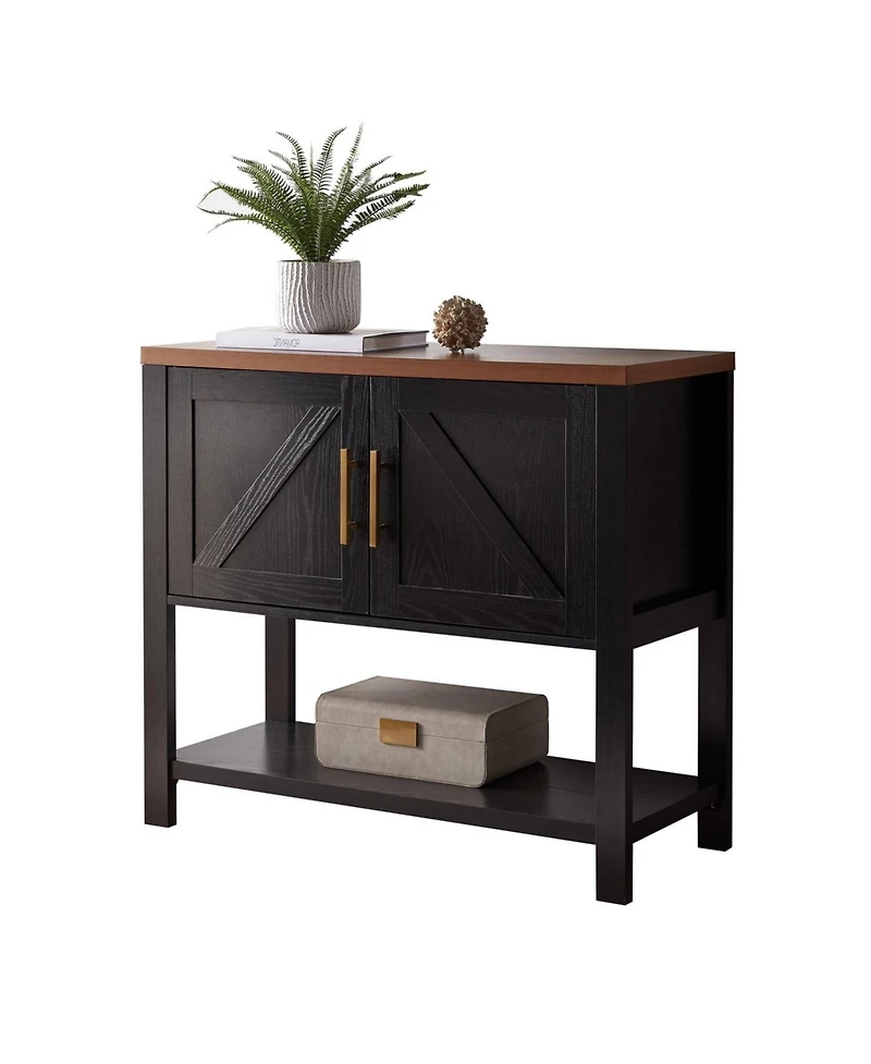 Slickblue Modern 2 Drawer Wooden Storage Console Table Black/Walnut