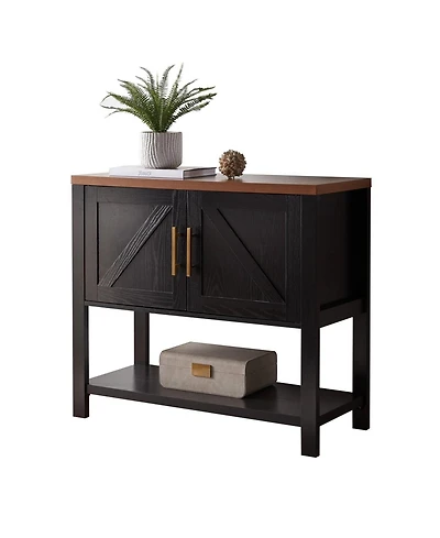 Slickblue Modern 2 Drawer Wooden Storage Console Table Black/Walnut