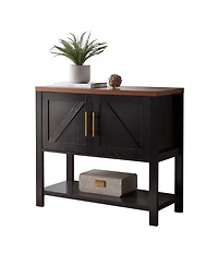 Slickblue Modern 2 Drawer Wooden Storage Console Table Black/Walnut