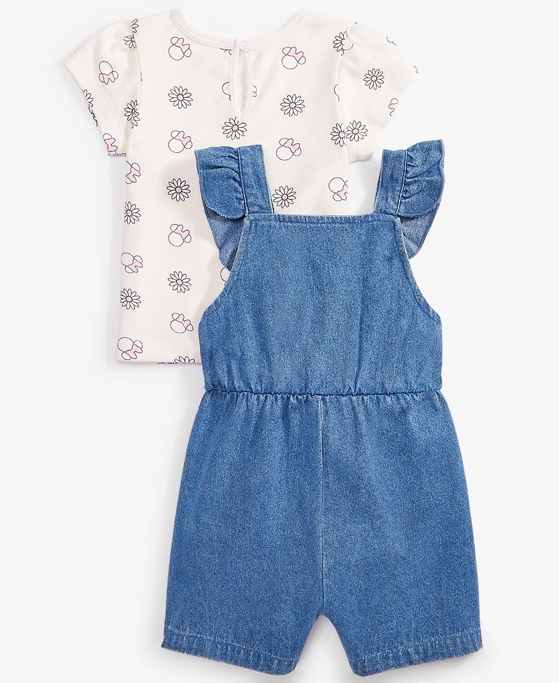 Disney Baby Girl 2-Pc. Minnie T-Shirt & Denim Shortall Set