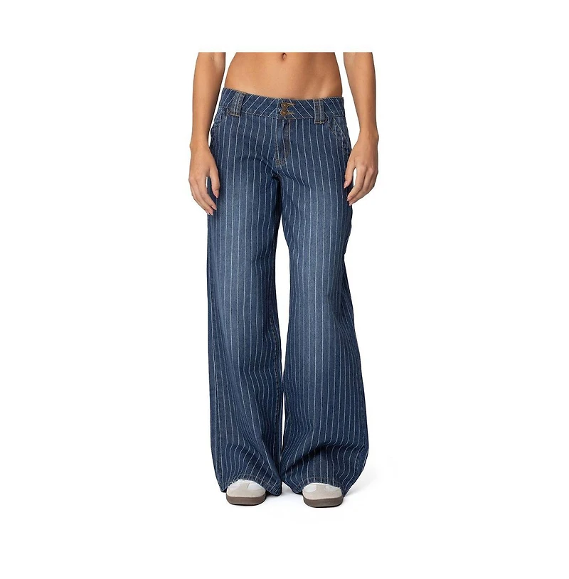 Edikted Womens Cory Striped Low Rise Jeans