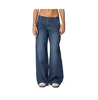 Edikted Womens Cory Striped Low Rise Jeans