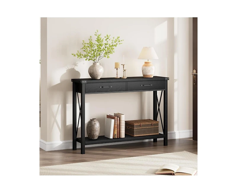 gaomon Wooden Entryway Table, Farmhouse Console Table with 2 Drawers, Sofa Table with Storage for Living Room