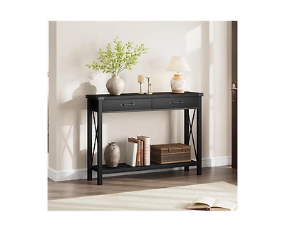gaomon Wooden Entryway Table, Farmhouse Console Table with 2 Drawers, Sofa Table with Storage for Living Room
