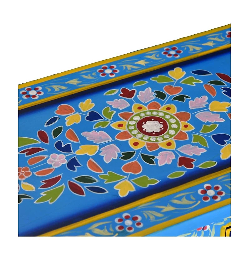 Sideboard with Drawers Solid Mango Wood Turquoise Hand Painted