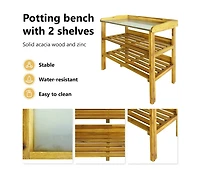Potting Bench with 2 Shelves Solid Acacia Wood and Zinc