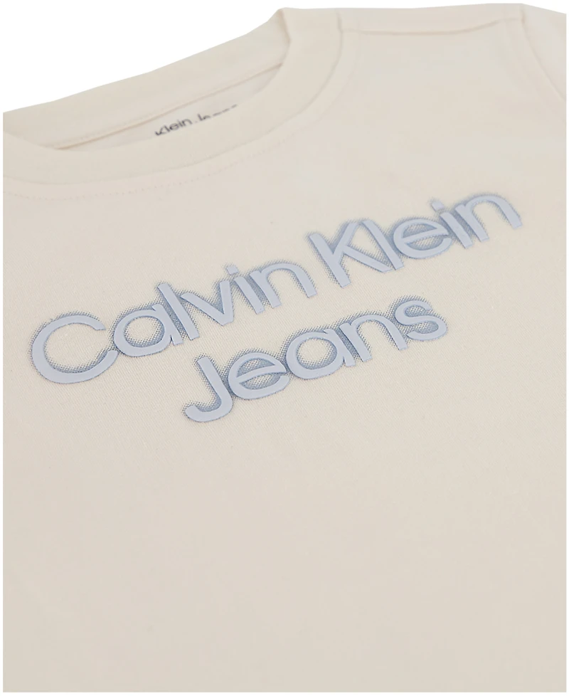 Calvin Klein Toddler and Little Boys Short Sleeve Logo Tee Printed Twill Shorts, 2-Piece Set