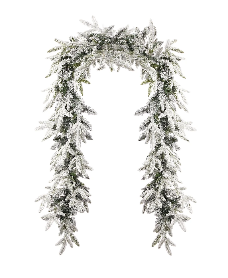 Seasonal 9ft Royal Oaks Flocked Fir Garland, 60 Warm Led Lights