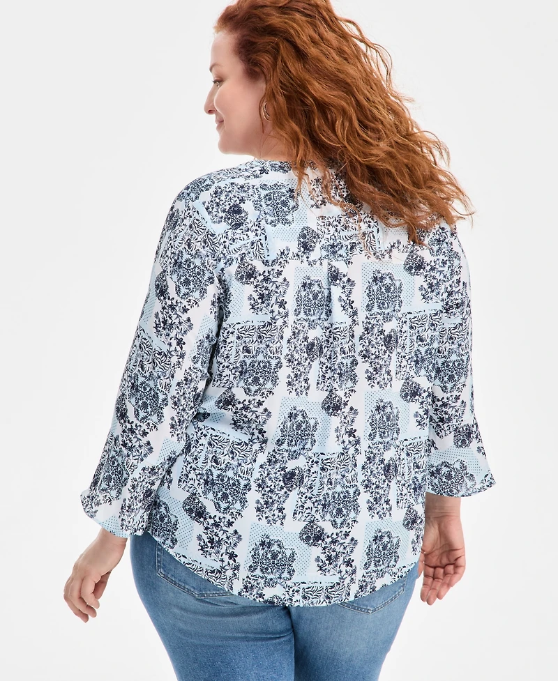 Style & Co Plus Size Printed Pintuck Blouse, Exclusively at Macy's