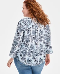Style & Co Plus Size Printed Pintuck Blouse, Exclusively at Macy's