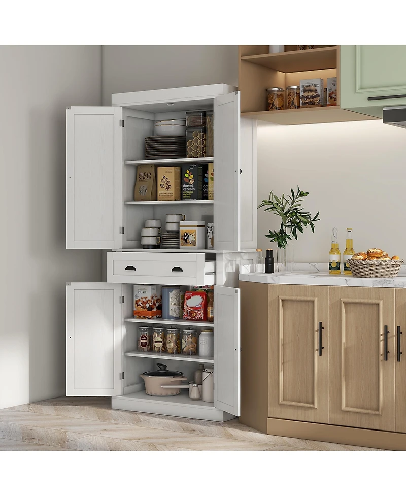 Homcom 72.5" Kitchen Pantry Cabinet with 4 Doors, Drawer, Wood Grain
