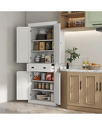 Homcom 72.5" Kitchen Pantry Cabinet with 4 Doors, Drawer, Wood Grain