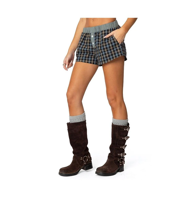 Edikted Women's Mixed Plaid Boxer Shorts