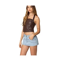 Edikted Womens Draped Faux Leather Halter Top