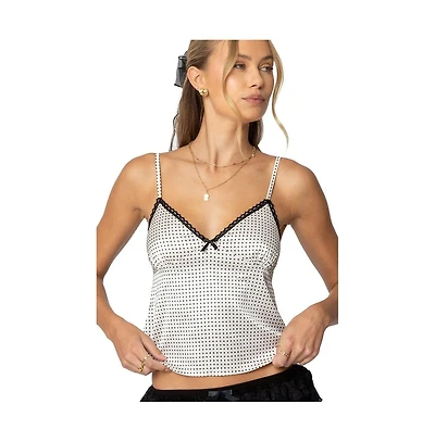 Edikted Womens Polka Dot Satin Lace Trim Top