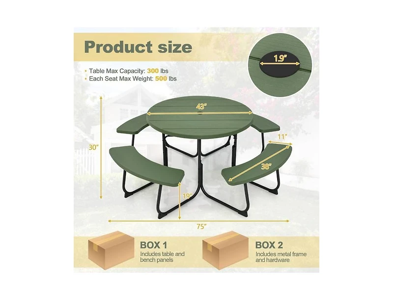 Slickblue 8-Seater Picnic Table All-Weather Design with Built-In Umbrella Hole