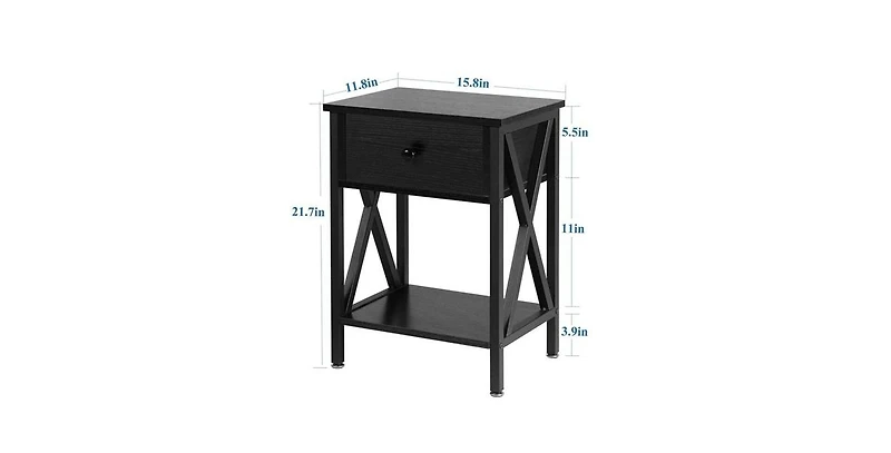 Slickblue Set of 2 Rustic Nightstands - 1 Drawer Design in Warm Wood Finish
