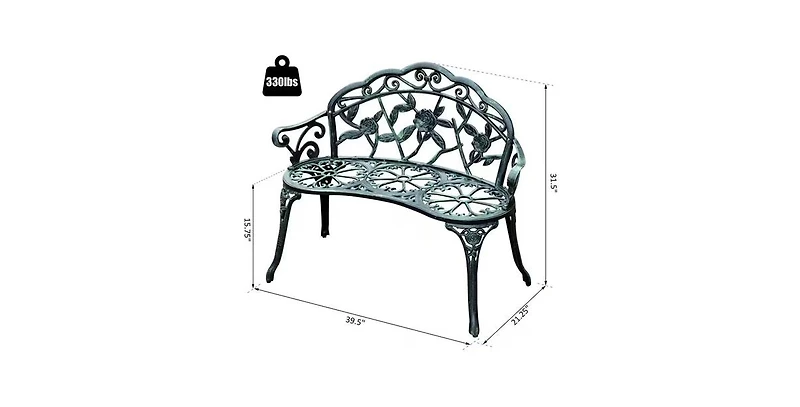 Slickblue Outdoor Patio 40-inch Garden Bench with Backrest in Antique Green Metal Finish