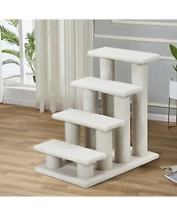 Gymax 24'' 4-Step Pet Stairs Carpeted Ladder Ramp 8 Scratching Post Cat Tree Climber