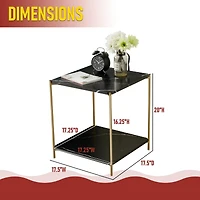 Kings Brand Furniture Side End Table with Faux Marble Storage Shelves & Gold Metal Frame, Nightstand for Bedroom, Living Room, or Modern Accent