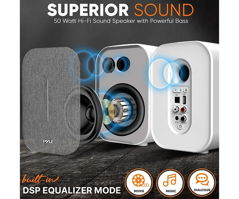 Pyle Hi-Fi Home Bookshelf Monitor Speakers, Bluetooth Desktop Audio System with Remote Control and MP3 Playback
