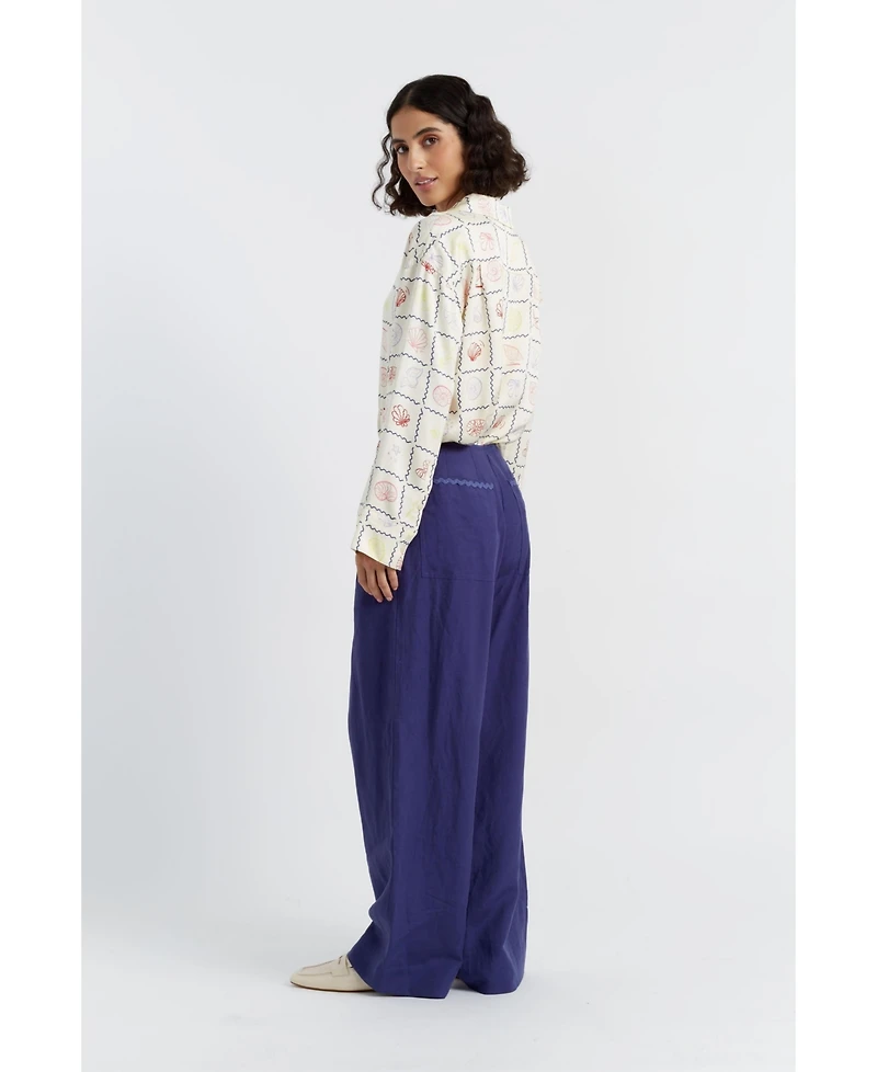 Chinti & Parker Women's Linen Blend Wide Leg Trousers