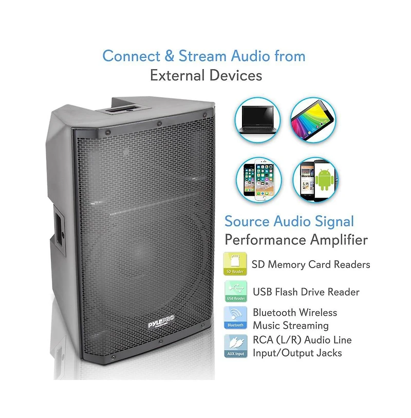 Pyle 15" Bluetooth Stage & Studio Pa Speaker with MP3/Usb/Sd Playback, 1400W, Digital Lcd Display & Led Lights