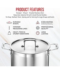 Bakken-Swiss 8-Quart Brushed Stainless Steel Stockpot with Lid – Heavy-Duty Induction Pot with Riveted Handles – Ideal for Soup, Seafood