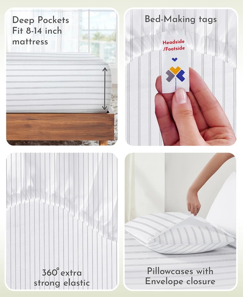 Sheet Set Rose King Bed Sheets, Soft 100% Cotton Sateen, 4 Pc Deep Pocket Sheets & Pillowcase - Vintage