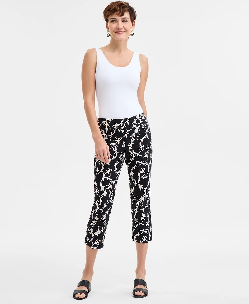 Jm Collection Petite Printed Pull-On Capri Pants, Exclusively at Macy's
