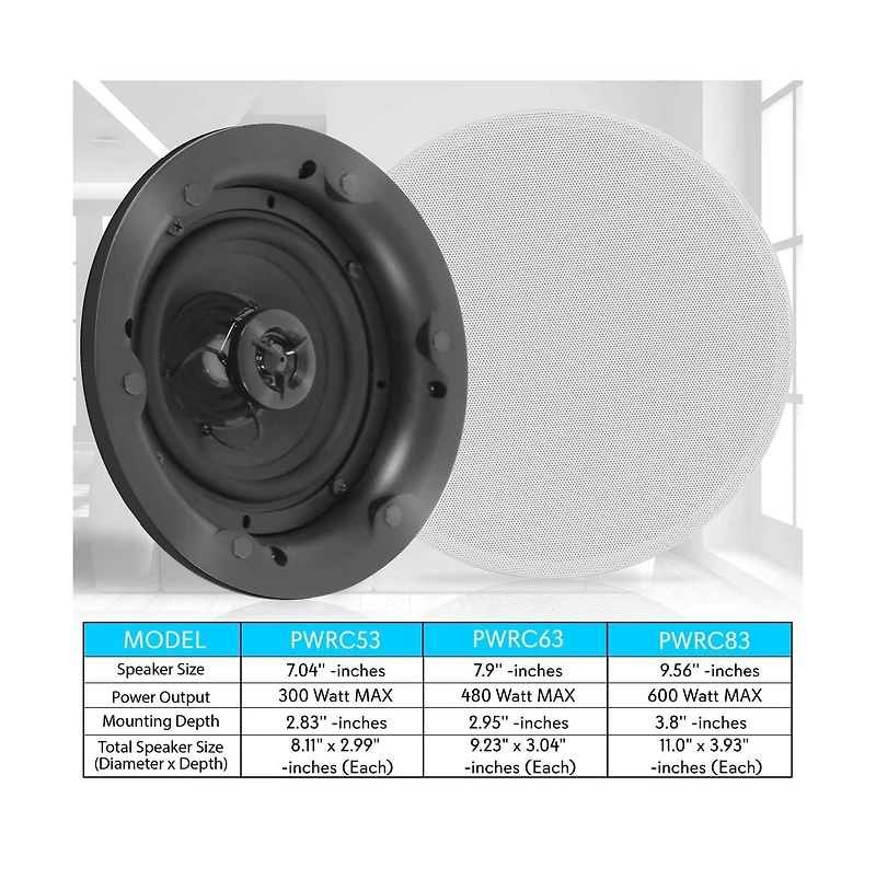 Pyle Dual 5.25" In-Wall / In-Ceiling 2-Way Full Range Stereo Speakers with Magnetic Grill (300W Max)