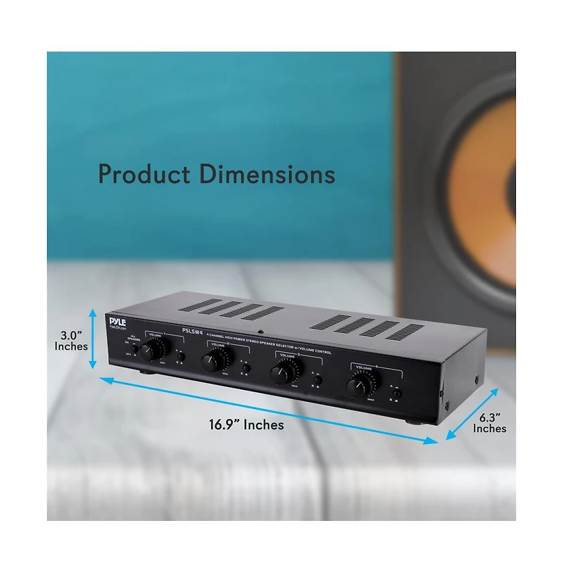 Pyle 4-Channel Speaker Selector System - Multi-Zone Audio Receiver for Home Theater