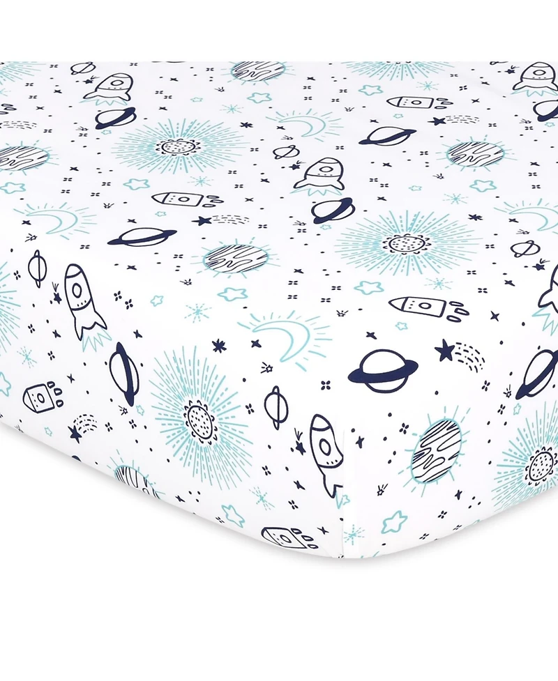 The Peanutshell Fitted Crib Sheet Set, Space, 4 Pack