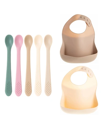 Sperric Toddler Silicone Feeding Set, Silicone Soft Durable, Easy-to-Clean Feeding Bib & Spoons Toddlers, Pink