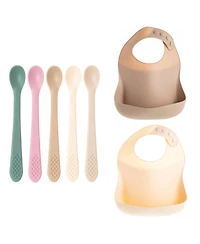 Sperric Toddler Silicone Feeding Set, Silicone Soft Durable, Easy-to-Clean Feeding Bib & Spoons Toddlers, Pink