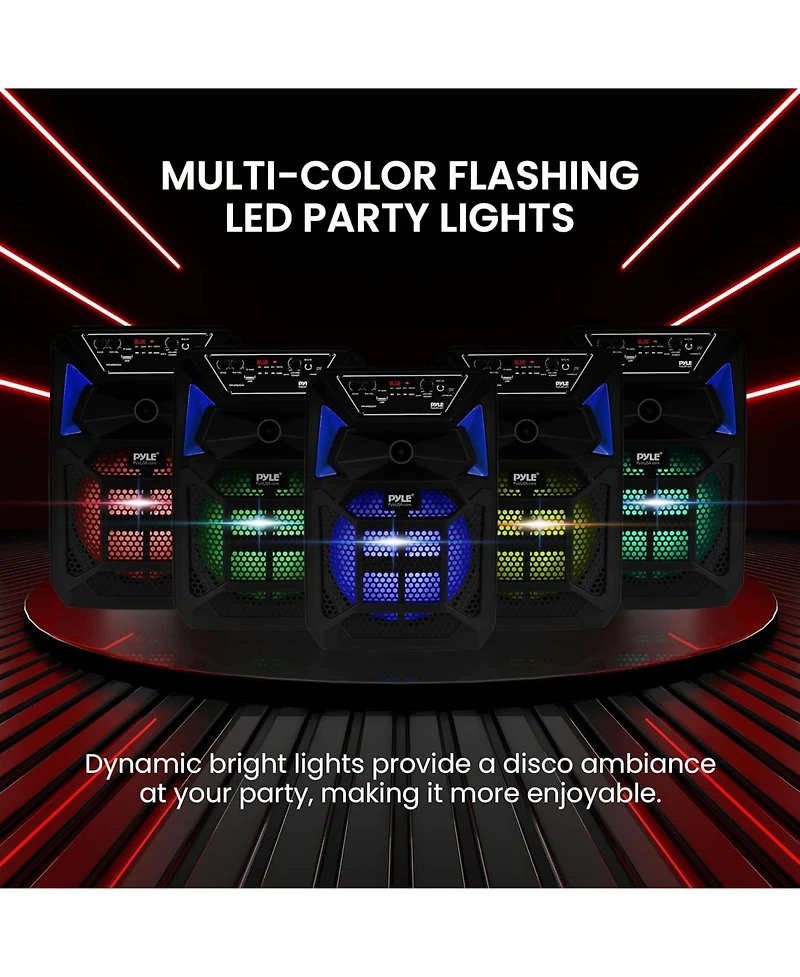 Pyle Bluetooth Pa Speaker & Microphone System - Portable Karaoke Speaker with Led Lights, Fm Radio & MP3/Usb Support