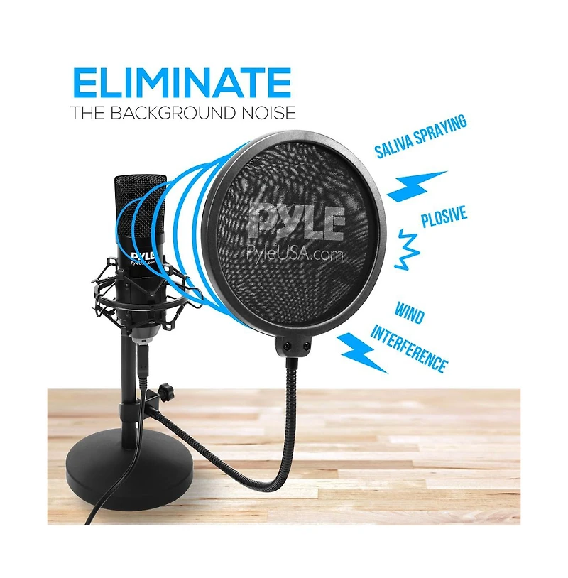 Pyle Usb Podcast Microphone Kit with Shock Mount, Pop Filter, Stand & White Aluminum Case