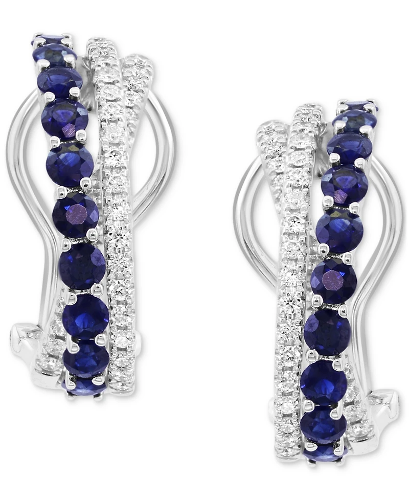 Effy Sapphire (1-1/3 ct. t.w.) & Diamond (3/8 ct. t.w.) Crossover Hoop Earrings in 14k White Gold