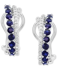 Effy Sapphire (1-1/3 ct. t.w.) & Diamond (3/8 ct. t.w.) Crossover Hoop Earrings in 14k White Gold